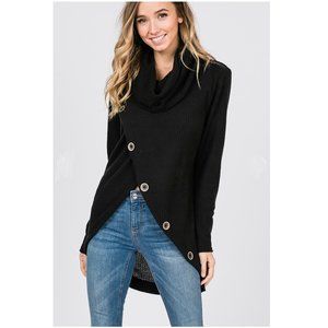 NWT BLACK Long Sleeve Waffle Turtle Neck W/Buttons